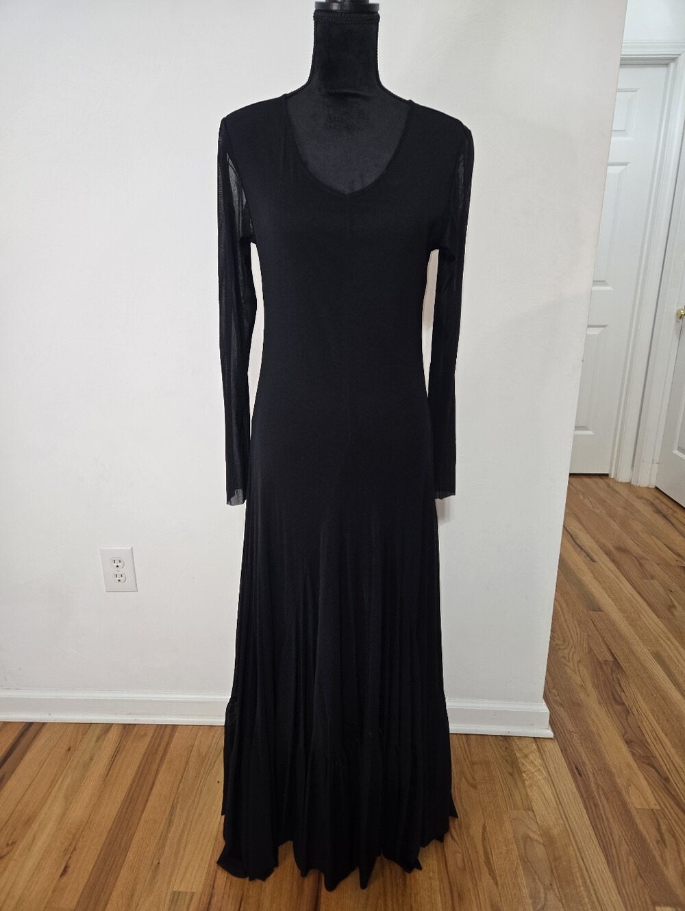 Sexy! NEWPORT NEWS BLACK MAXI DRESS Nylon Chiffon Lined Sheer Long Sleeve